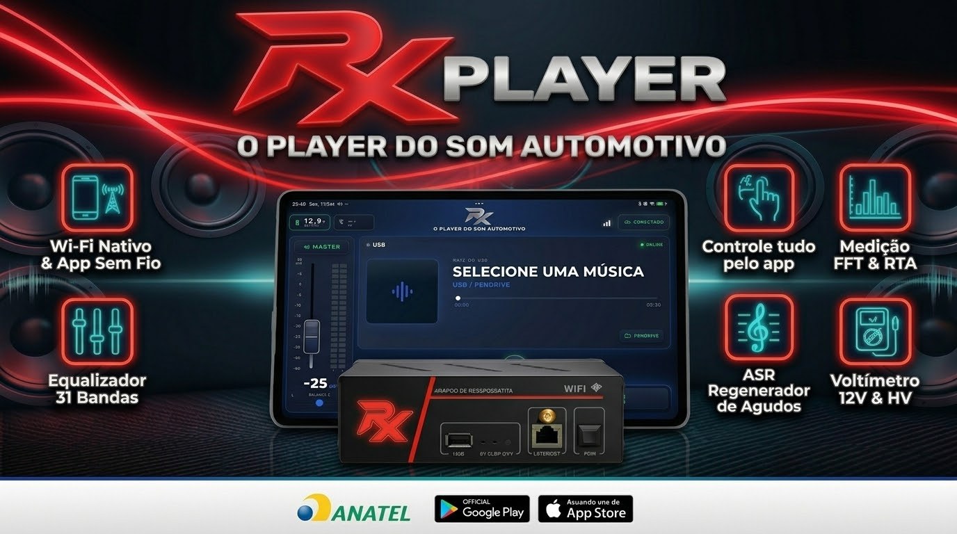 RX Player, o player do som automotivo, com app de análise de áudio e aprovação Anatel